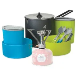 MSR PocketRocket Stove Kit con hornillo, olla de 2 litros, boles, tazas aisladas y cubiertos para dos personas 