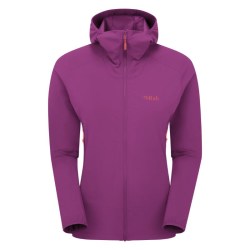 Chaqueta Rab Women's Borealis Hooded Jacket plum softshell ligera para montaña, escalada y ski touring 