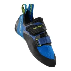 Pies de gato La Sportiva Katana Velcro electric blue lime punch con P3 System y suela Vibram XS Edge