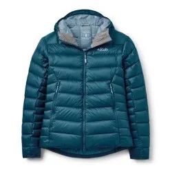 Chaqueta Rab Women's Electron Pro Down Jacket Tempest Blue de pluma 800FP para escalada, montaña y alpinismo